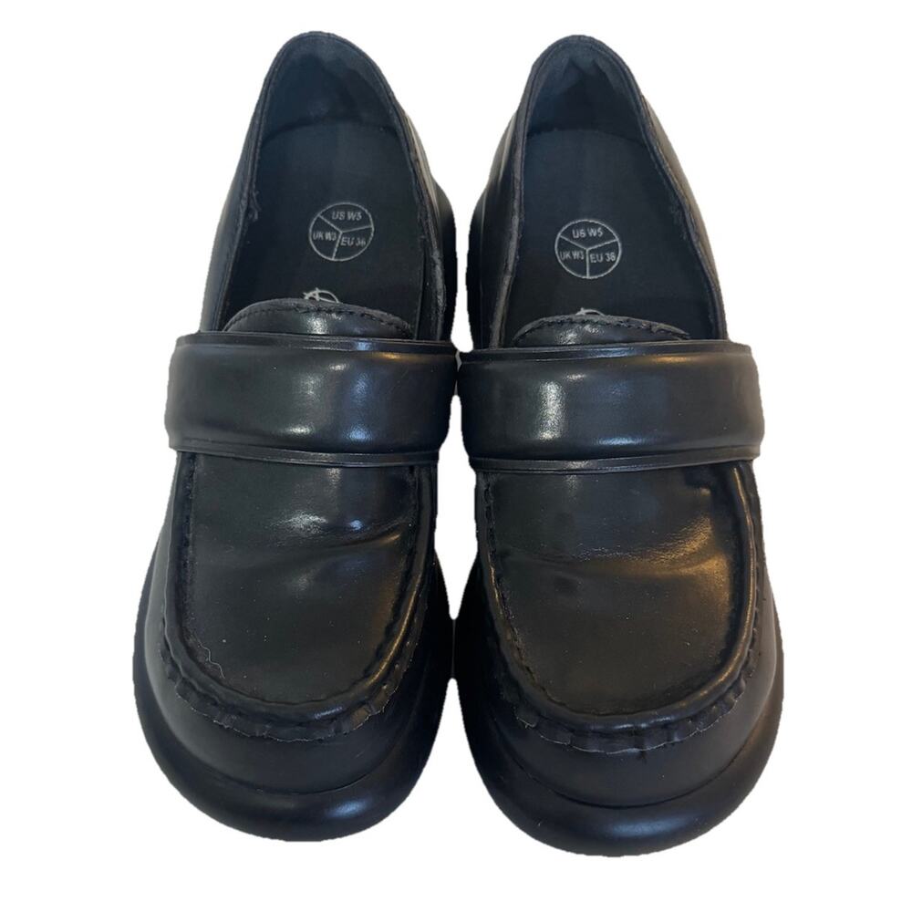 T.U.K. Anarchic Black Bubble Loafers Chunky Platform Slip On Shoes Sculpted Heel - Picture 3 of 9